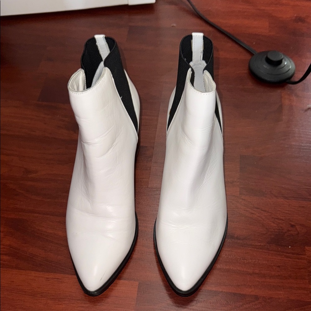 White Leather Chelsea Ankle Boots for Women